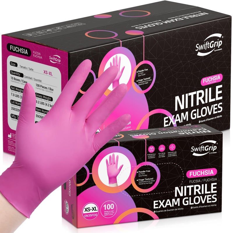 SwiftGrip Pink Gloves PowderFree Nitrile Gloves 1000ct Box 3Mil Gloves Disposable Latex Free for Kitchen Cleaning Estheticians Hair Stylist PinkFuchsiaSmall